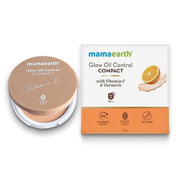 Mamaearth Glow Oil Control Compact Powder SPF 30 with Vitamin C & Turmeric for 2X Instant Glow - 9 g (Ivory Glow)