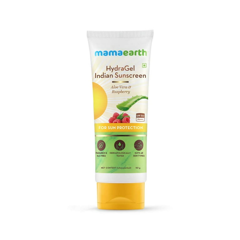Mamaearth Hydragel Indian Sunscreen Spf 50 With Aloe Vera Raspberry For Sun Protection 50G