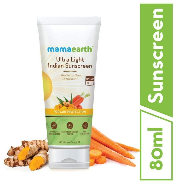 Mamaearth Mamaearth Ultra Light Indian Sunscreen with Carrot Seed Turmeric SPF 50 PA 80ml