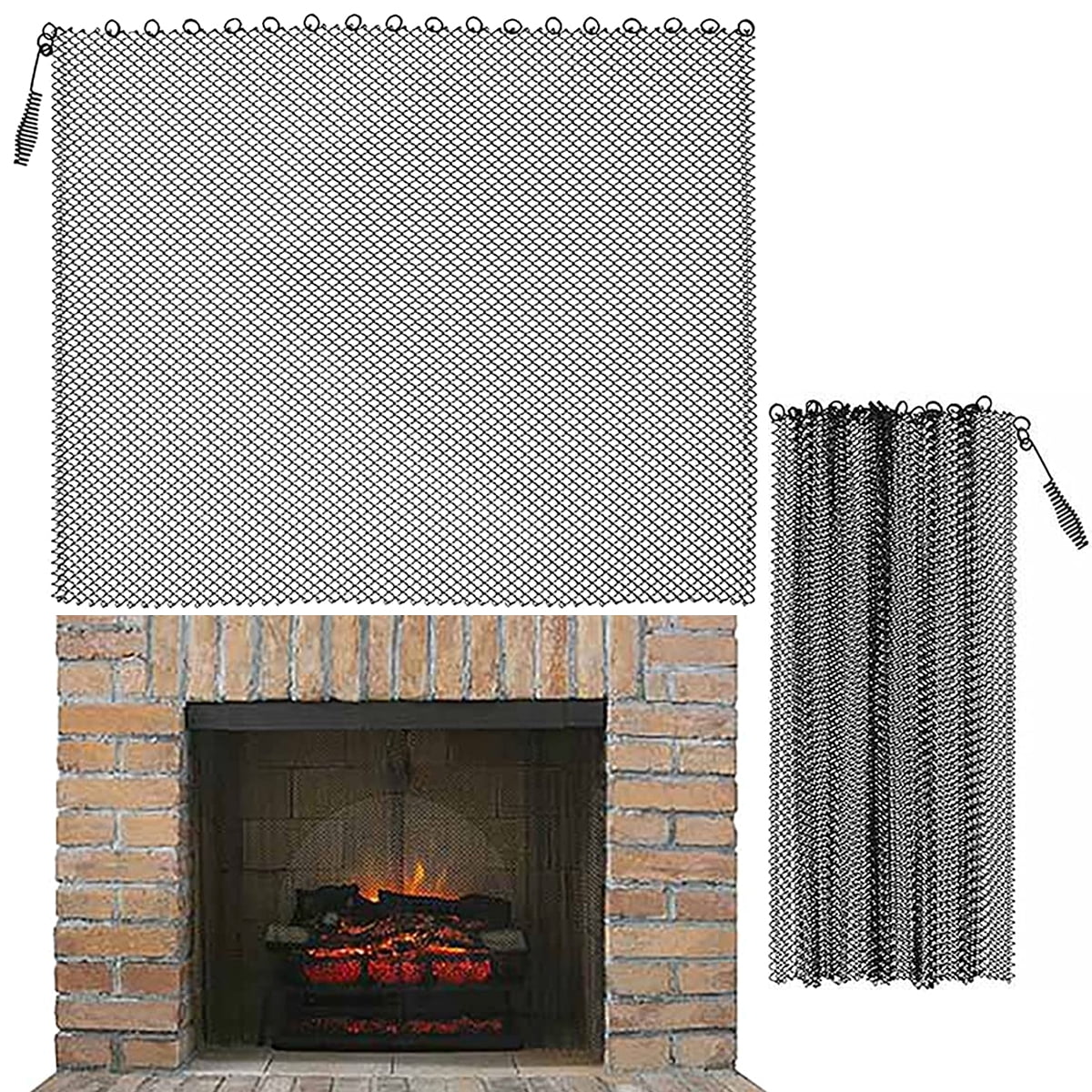 Mamamax 2Pcs Fireplace Mesh Screen Curtain,Heat Resistant Fireplace Spark  Guard Curtain for Fireplace,ire Screen Single Panel,Easy  Installation,2418/2420/2422inch 