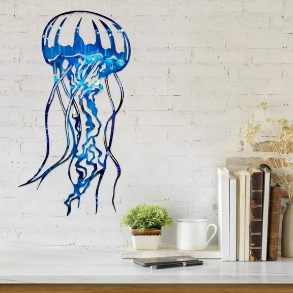 Mamamax Metal Art Jellyfish Interior Decoration,Beach Theme Decor Wall Art Decorations,Ocean Hanging Sculpture,Exquisite Durable Jellyfish Wall Decor for Home Party Pool