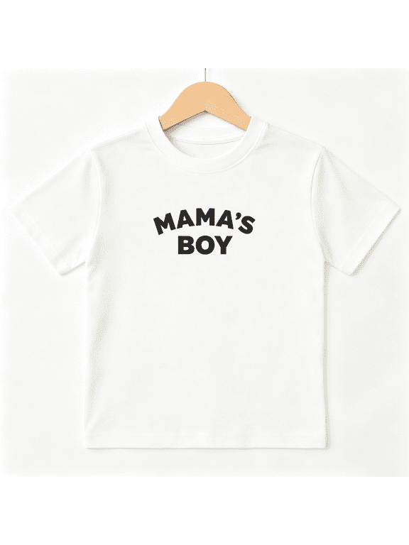 Mamas Boy Bold Curved Slogan Boys Graphic Tee, Retro Family 100% Cotton Kids Short Sleeve T-Shirt 4-13Y
