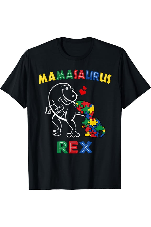 Mamasaurus Autism Awareness Mother's Day Mommy Dinosaur Mama T-Shirt, Unisex T-Shirt