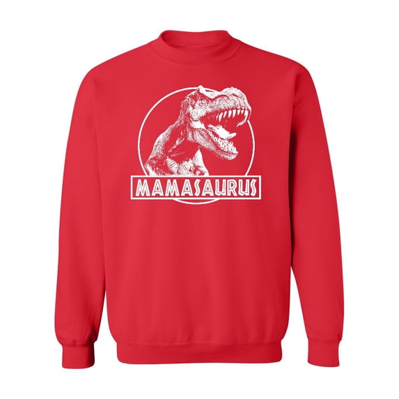 Mamasaurus Funny Mother Dinosaur T-Rex Head Crewneck Sweatshirt, 2XL, Red