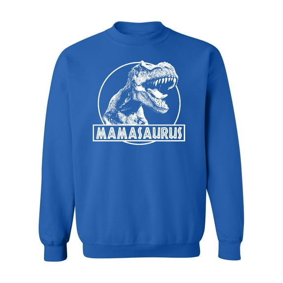 Mamasaurus Funny Mother Dinosaur T-Rex Head Crewneck Sweatshirt, M, Royal
