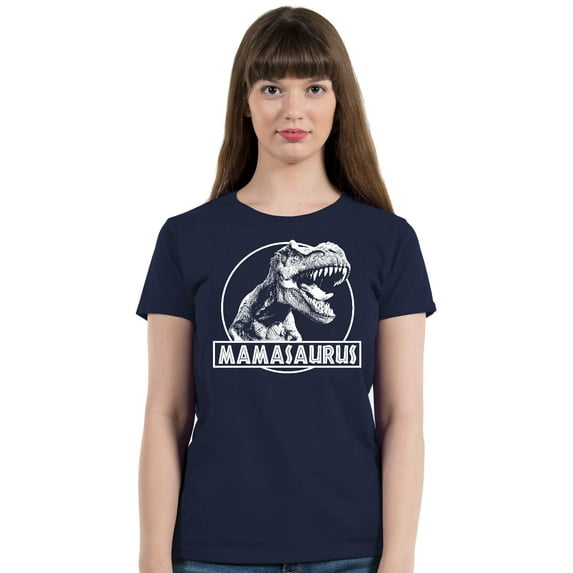Mamasaurus Funny Mother Dinosaur T-Rex Head Women's T-shirt, L, Navy
