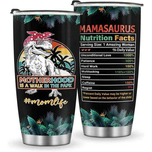 Mamasaurus Mama Tumbler Gifts from Daughter - Birthday Mothers Day Christmas Thanksgiving Thank You Gifts for Mom from Son Husband, 20oz Stainless Steel Travel Coffee Mug Cup Present