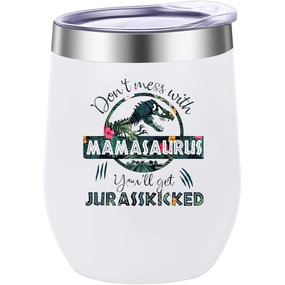 Mamasaurus Wine Tumbler 12 OZ Insulated Tumbler Cups with Lid Straw Mom Birthday Gifts Gifts for Mom from Daughter Son