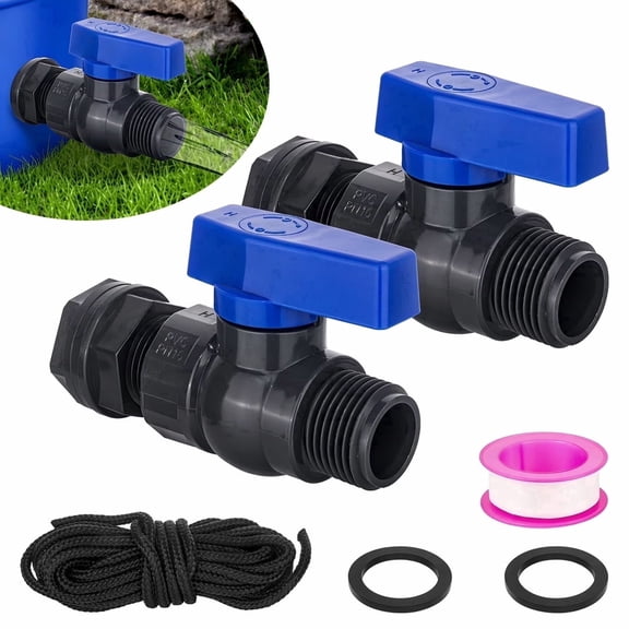 2 Pack PVC Rain Barrel Spigot Kit - 3/4" Garden Hose Thread (GHT) Shut-Off Valve with Bulkhead Fitting - Durable Water Adapter for Tanks, Aquariums, and Pools