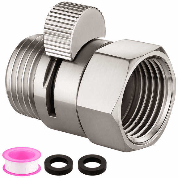 Mamatety Shower Flow Control Valve, Brass Shut Off Valve for Hand Shower or Fixed Shower Head, G1/2" Shower Pressure Regulator Brushed Nickel