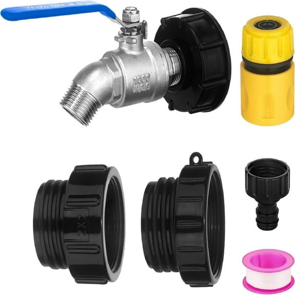 Mamatety Stainless Steel 1-Way Garden Hose Valve with 2.44" Fine, 2" Fine, and 2" Coarse Thread Adapters, 1 Pack