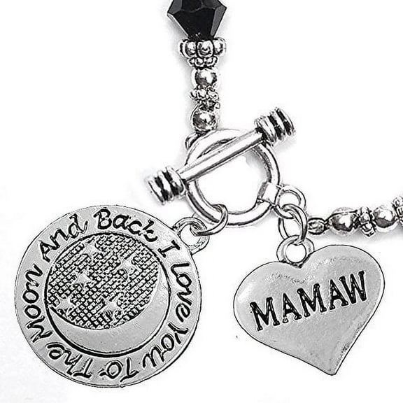 Mamaw, I Love You To The Moon And Back Jet Crystal Charm Bracelet, Hypoallergenic, Safe, Nickel, Lead, & Cadmium Free.