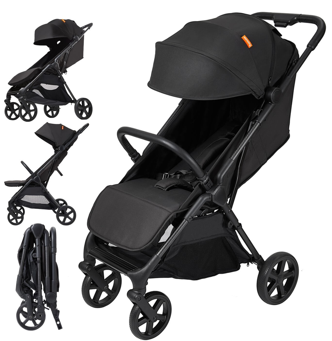 Mamazing Baby Stroller,Air Lite Carbon Fiber Lightweight Foldable Compact Travel Stroller for Newborn Infant Toddler,Black