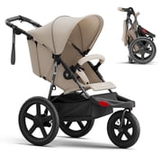 Mamazing Jogging Stroller, Foldable All-Terrain 12/16in Air Tires, Disc Hand and Foot Brakes, Magnetic 5-Pt Harness for Baby and Toddler,Beige