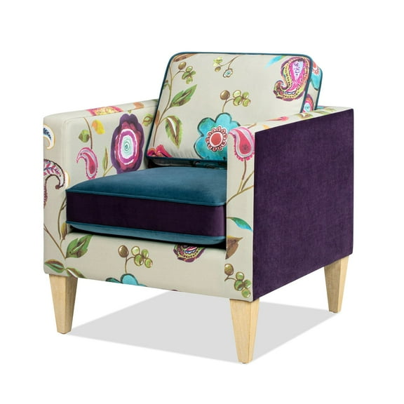 Mamba 28" Patchwork Accent Chair Teal-Blue Purple Velvet & Multicolored Floral