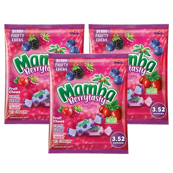 Mamba Berrytasty Fruit Chews Chewy Candy, 3.52 oz Regular Bag - (3 Pack)