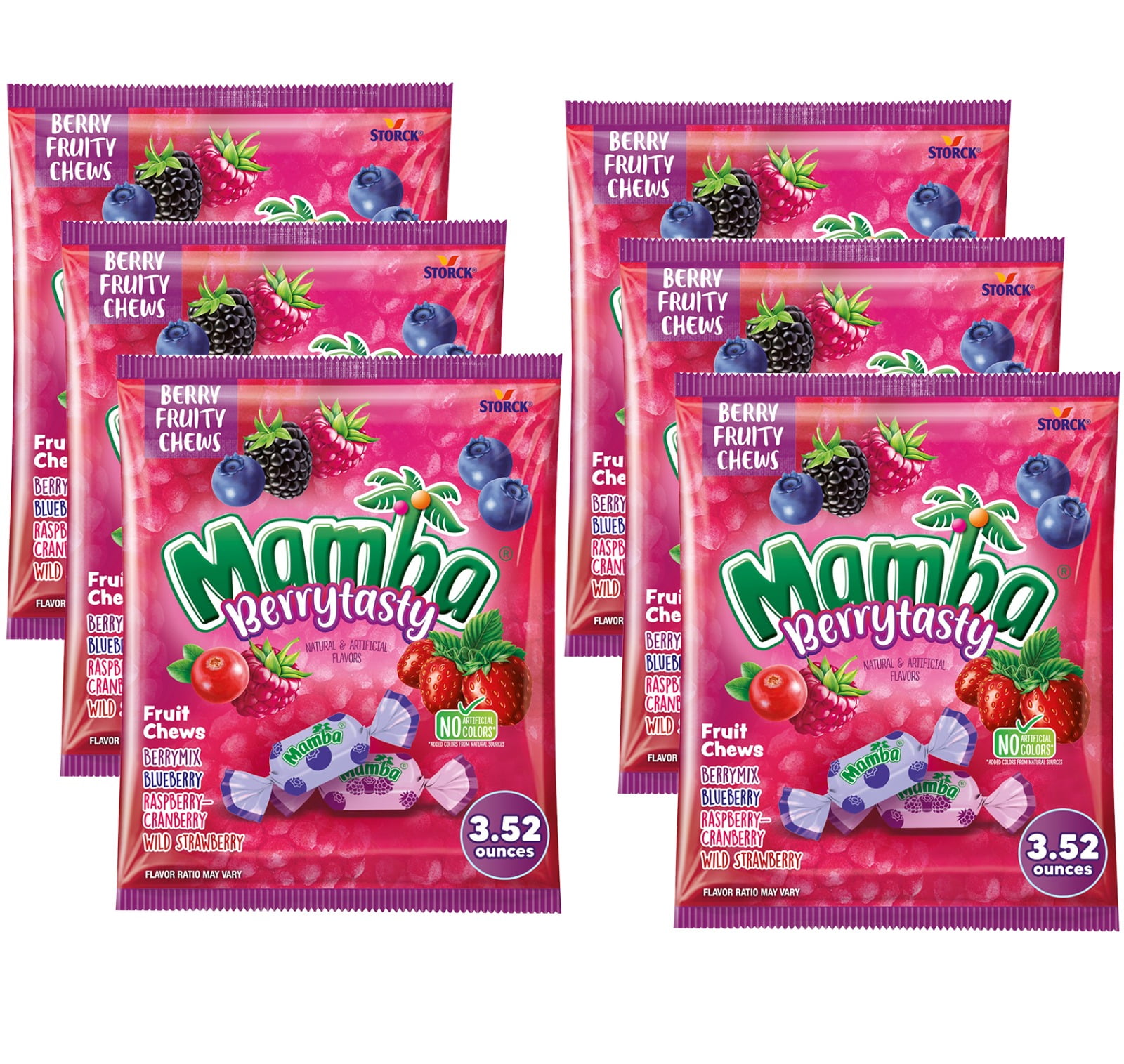 Mamba Berrytasty Fruit Chews Chewy Candy, 3.52 oz Regular Bag - (6 Pack)