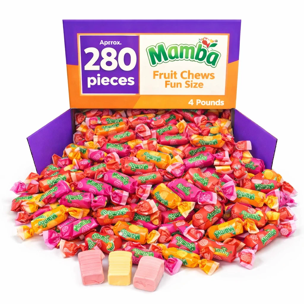 Mamba Fruit Chews Assorted, 5 Fruit Flavors Mix, Individually Wrapped, Bulk Nostalgia Retro Candy (4 Pounds)