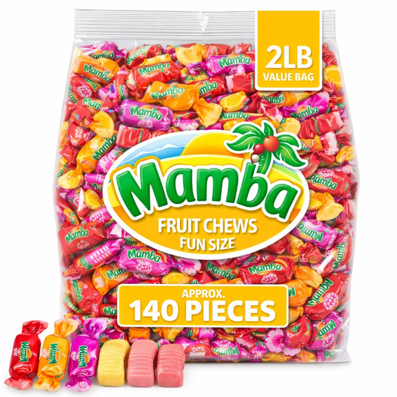 Mamba Fruit Chews Assorted, 5 Fruit Flavors Mix, Individually Wrapped, Bulk Retro Candy (2 Pounds)