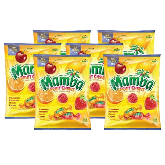 Mamba Fruit Chews Chewy Candy, (102 Piece Count - 6 Pack) 3.52 oz