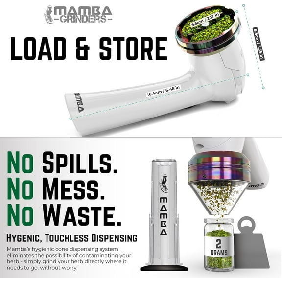 Mamba Loader XL Electric Herb Grinder, USB Rechargeable Automatic Grinder & Mill Aluminum Alloy Head