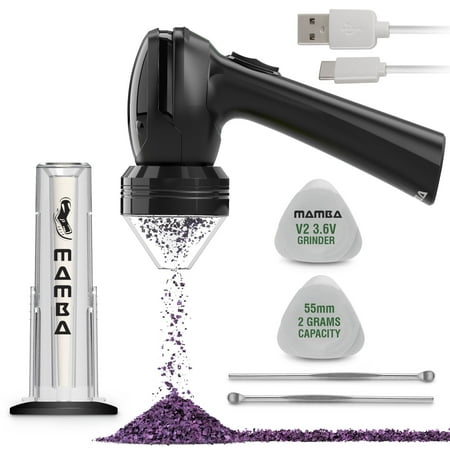 Mamba Loader XL V2-55 Electric Herb Grinder, USB Rechargeable, Aluminum Head, Black, Portable