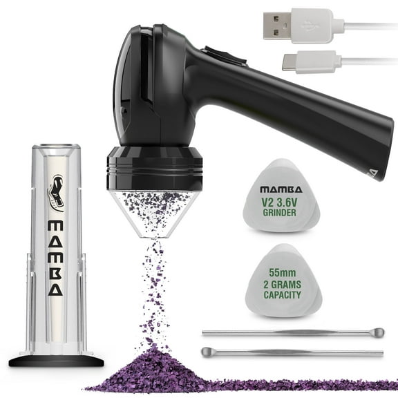 Mamba Loader XL V2-55 Electric Herb Grinder, USB Rechargeable, Aluminum Head, Black, Portable