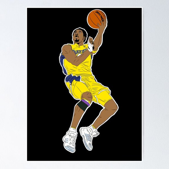Mamba Mentality Basketball Legend Outlined Reverse Layup Athletic Art Print, Unframed Poster