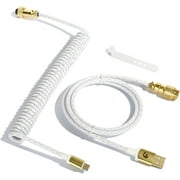 Mamba Snake C03 كابل USB C ملفوف للوحة مفاتيح الألعاب ، كابل لوحة مفاتيح ميكانيكي مضفر Starlight مع طيار معدني قابل للفصل من الذهب ، بأكمام مزدوجة ، Pro Custom Type C Charging Keyboard Cable-White