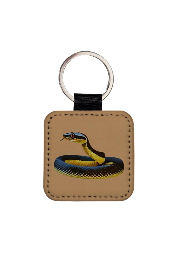 Mamba Snake Coiled Faux Leather Square Keychain
