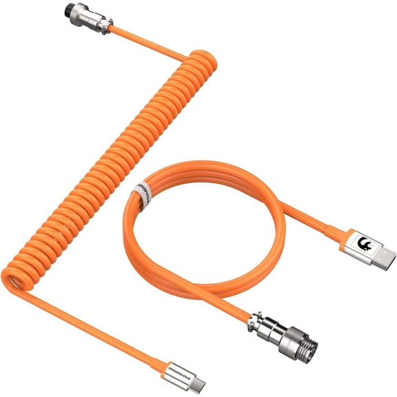 Mamba Snake Custom Coiled Keyboard Cable, 2.0M(0.66ft) USB-C to USB-A TPU Mechanical Keyboard Cable, Detachable Metal Aviator Double-Sleeved Wire for Gaming Keyboard(Orange)