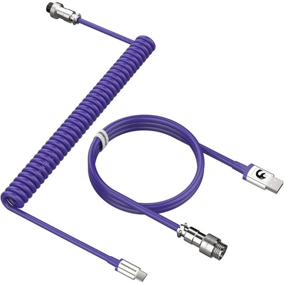 Mamba Snake Custom Coiled Keyboard Cable, 2.0M(0.66ft) USB-C to USB-A TPU Mechanical Keyboard Cable, Detachable Metal Aviator Double-Sleeved Wire for Gaming Keyboard(Purple)