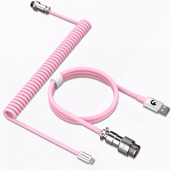 Mamba Snake Custom Coiled Keyboard Cable,Double-Sleeved Cable for Mechanical Keyboard,TPU Cables with Detachable Metal Aviator Connector,7.9Ft USB-C to USB-A (Pink)