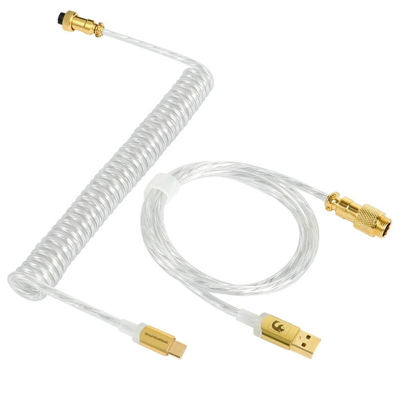 Mamba Snake Custom Transparent Coiled Keyboard Cable for Gaming Keyboard, Double-Sleeved Mechanical Keyboard Cable with Detachable Metal Aviator, 2.0M(0.66ft) USB-C to USB-A Keyboard Wire(Crystal)