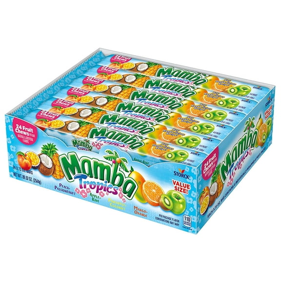 Mamba Tropics Fruit Chews Variety Pack, 24 Count Display Box