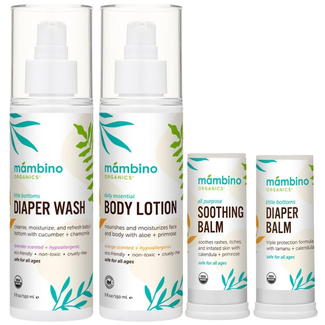 Mambino Organics Baby Arrival Essential Care Gift Set – All Natural 4pc Set with Newborn Must Have - Gift for New Moms
