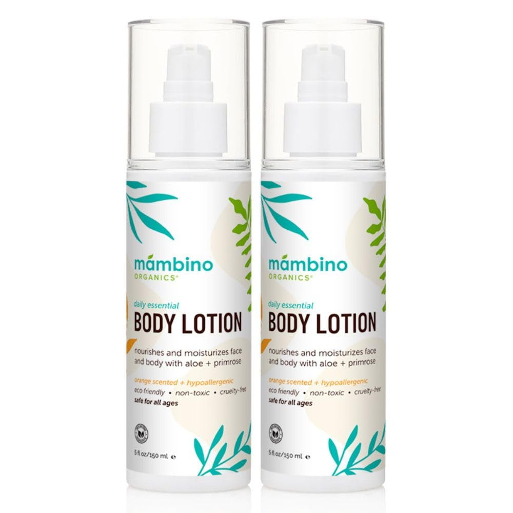 Mambino Organics Daily Essential Face And Body Lotion, Coconut + Primrose, 5 Fluid Ounces (2 Pack)