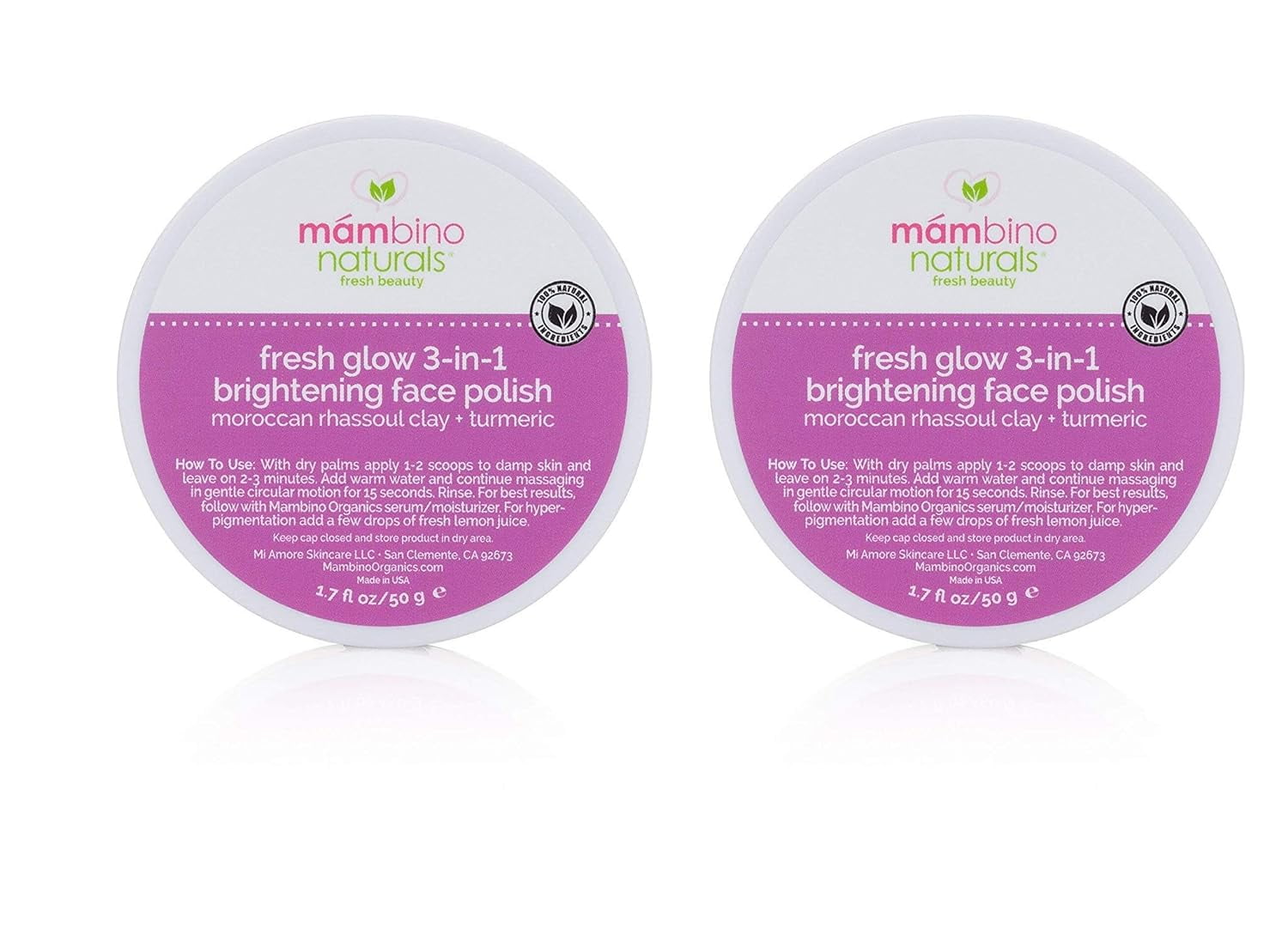 Mambino Organics Fresh Glow 3-In-1 Face Scrub – All Natural Exfoliating Face Wash 1.7 Ounces (2-PACK)