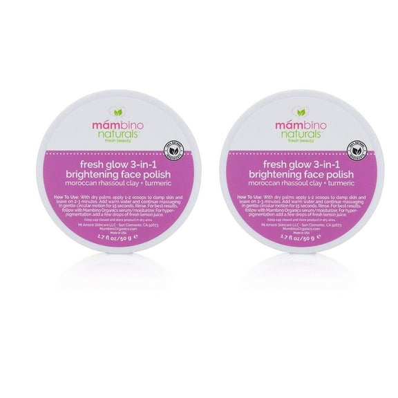 Mambino Organics Fresh Glow 3-In-1 Face Scrub – All Natural Exfoliating Face Wash 1.7 Ounces (2-PACK)