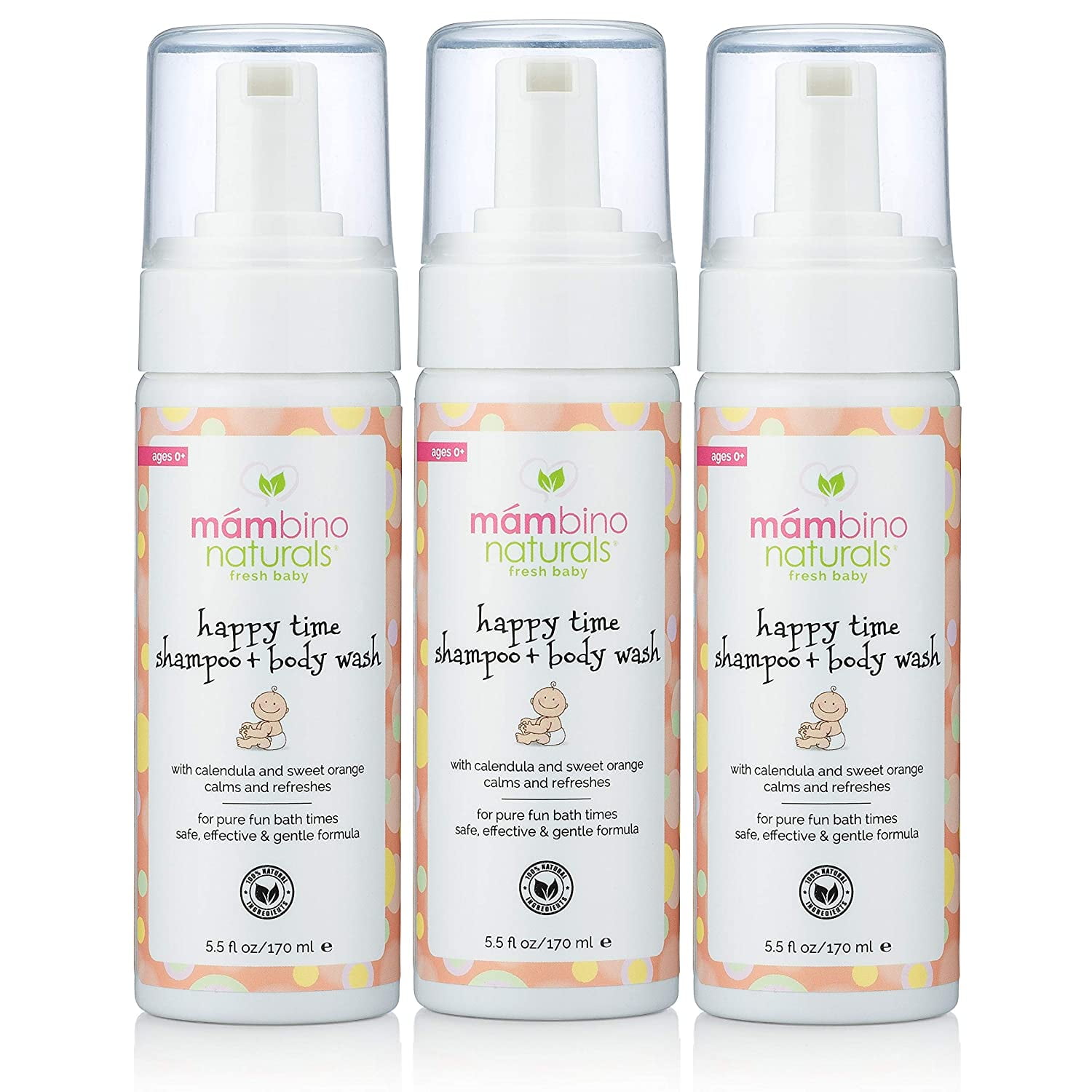 Mambino Organics Happy Time Shampoo & Body Wash, Calendula and Sweet Orange, 5.5 Ounces, 3 Pack