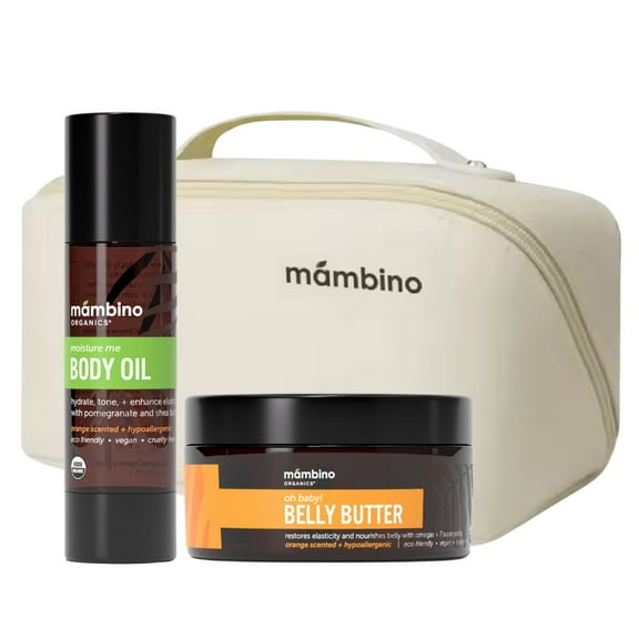 Mambino Organics Organic Skincare Gift for Pregnant Women - Gift Box with Moisturizing Body Oil & Belly Butter - Anti-Stretch Duo Kit