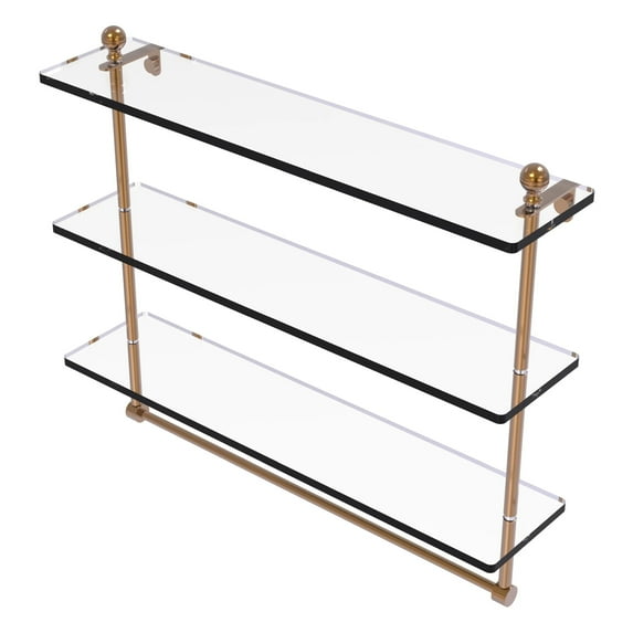 Mambo Collection 22-in Triple Tiered Glass Shelf with Integrated Towel Bar in Brushed Bronze