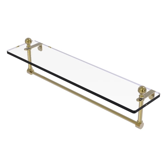 Mambo Collection Glass Vanity Shelf with Integrated Towel Bar - Unlacquered Brass / 22 Inch