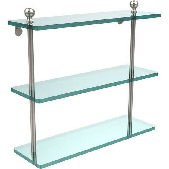Mambo Collection Triple Tiered Glass Shelf - Polished Nickel / 16 Inch