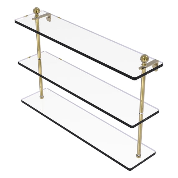 Mambo Collection Triple Tiered Glass Shelf - Unlacquered Brass / 22 Inch