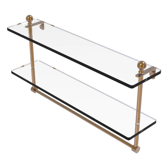 Mambo Collection Two Tiered Glass Shelf with Integrated Towel Bar - Brushed Bronze / 22 Inch