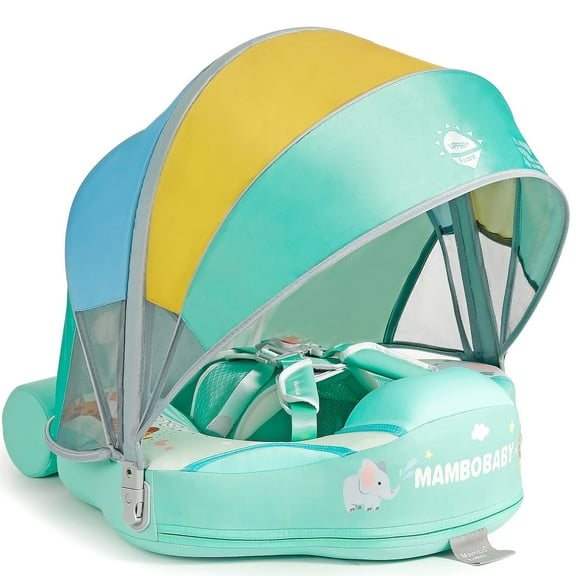 Mambobaby Float with Canopy Baby Infant Pool Float Swim Trainer Mambo Baby Relaxing Non-inflatable Floats Waist Ring Swimming Pool Toys Pearl Foam Smart Swimmer Solid Adjustable Swim Ring