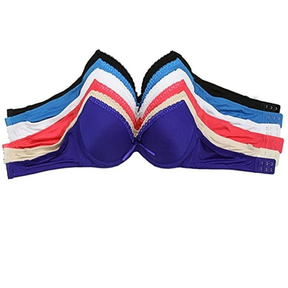 Mamia 6-Pack Women's Upper Floral Trim Accent Fun Multicolor Daily Wear Bras C-Cup 34C