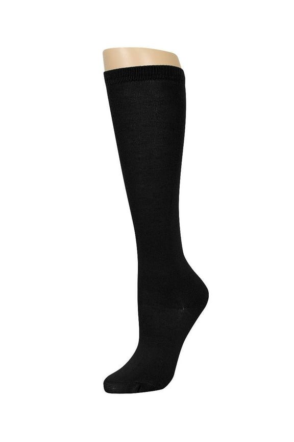 Girl's Knee High School Uniform Socks (6 Pairs) - Black, 6-8