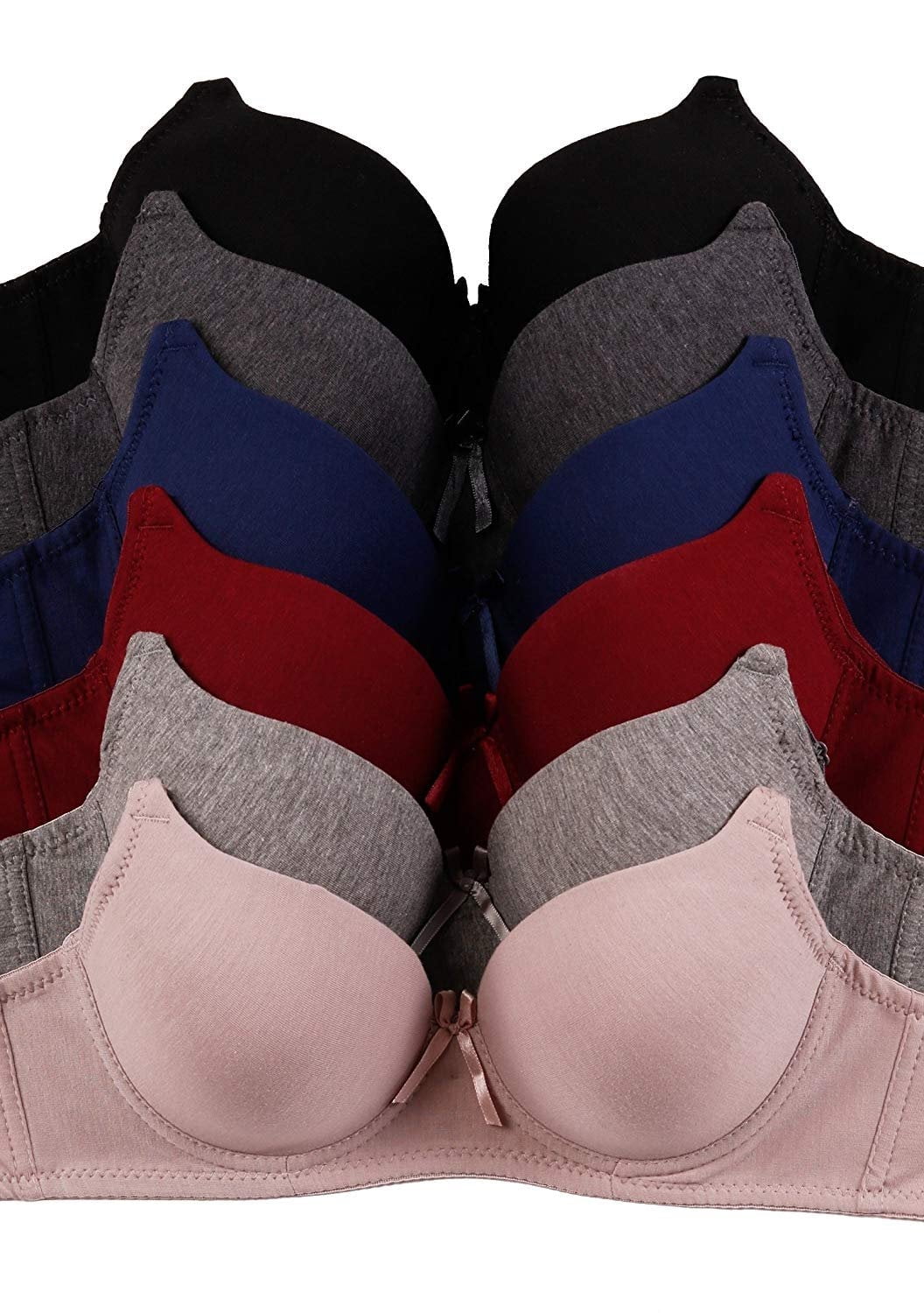 Mamia White Apparel Womens Basic Plain Bras Packs Of 6 - Various Styles, #65 3 Hooks, 38B
